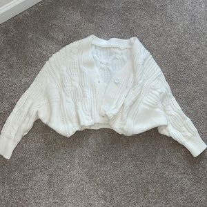 Cropped drop shoulder white cardigan